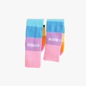 Sosete lungi fara calcai cu dungi orizontale colorate pastel