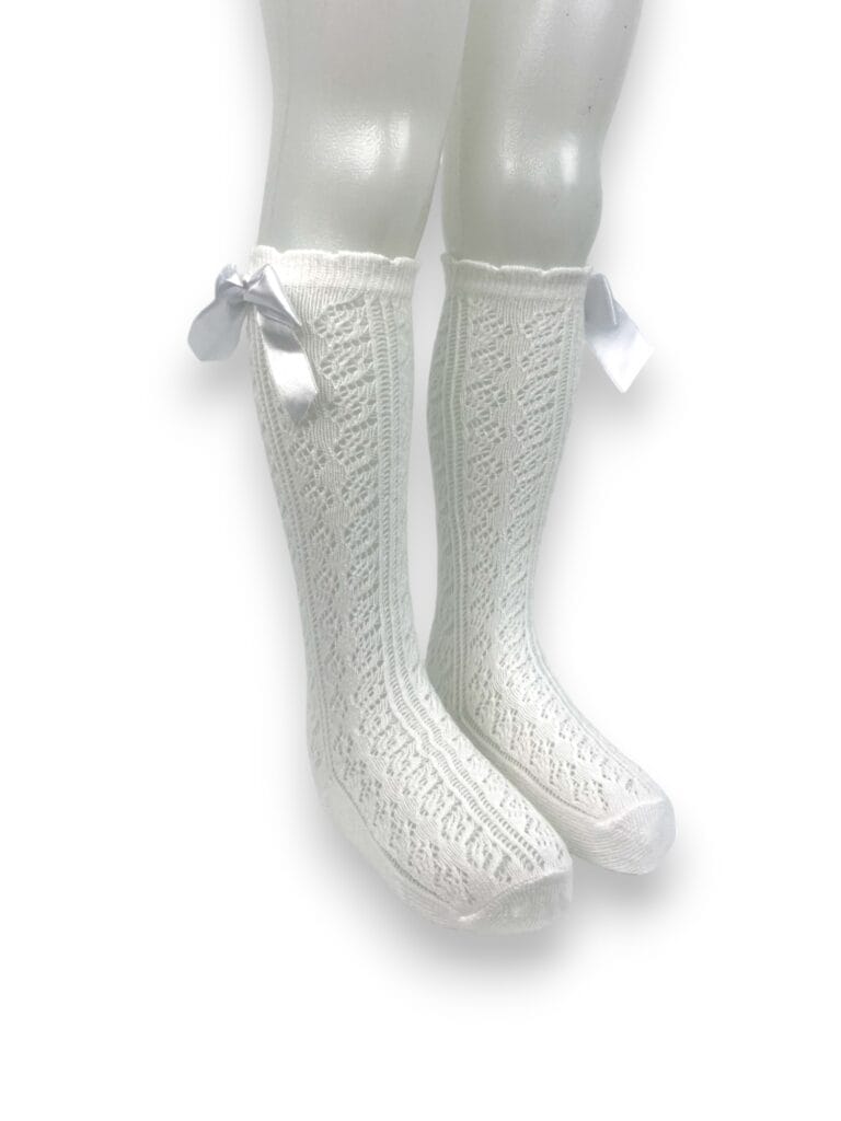 Sosete lungi monocrome cu fundite pentru copii, alb 6-7 ani