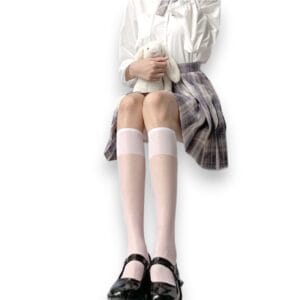 Sosete lungi albe dama subtiri tip Dres One Size