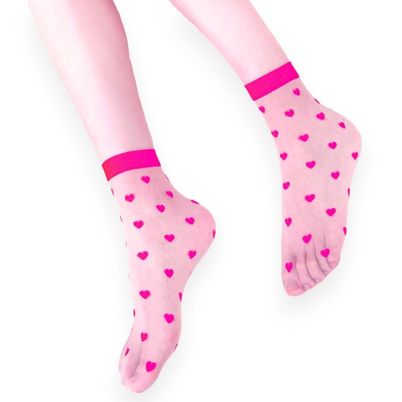 Sosete clasice bej cu inimioare roz tip dres pentru femei/dame, one size