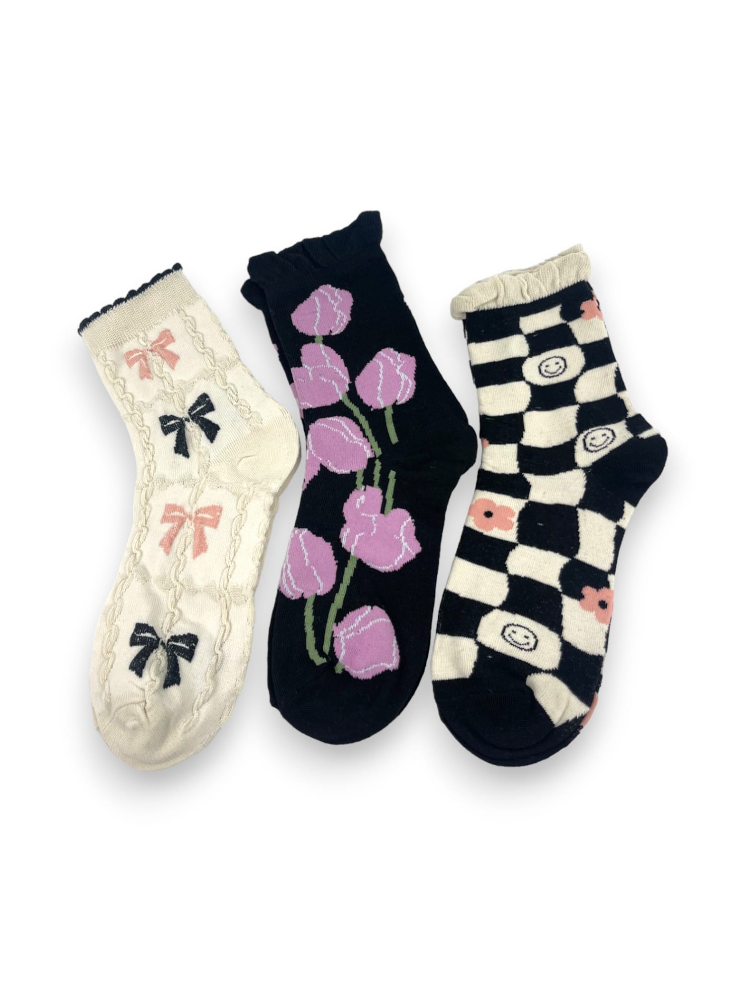 Set de 3 perechi șosete din bumbac cu model fundite Set de 3 perechi șosete din bumbac cu model fundite